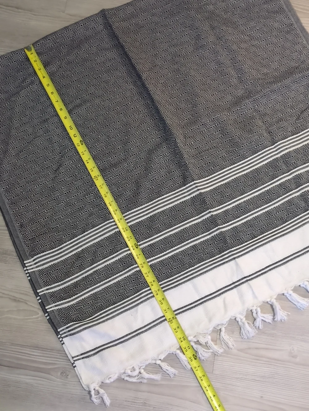 Turkish Peshtemal Style Towel Set 2 Bath Towels & Hand Towel Gray White Fringe B
